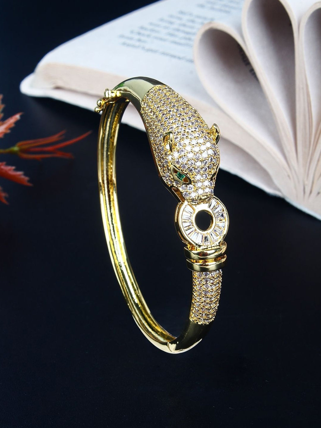 Brass Gold-Plated Cubic Zirconia Bangle-Style Bracelet
