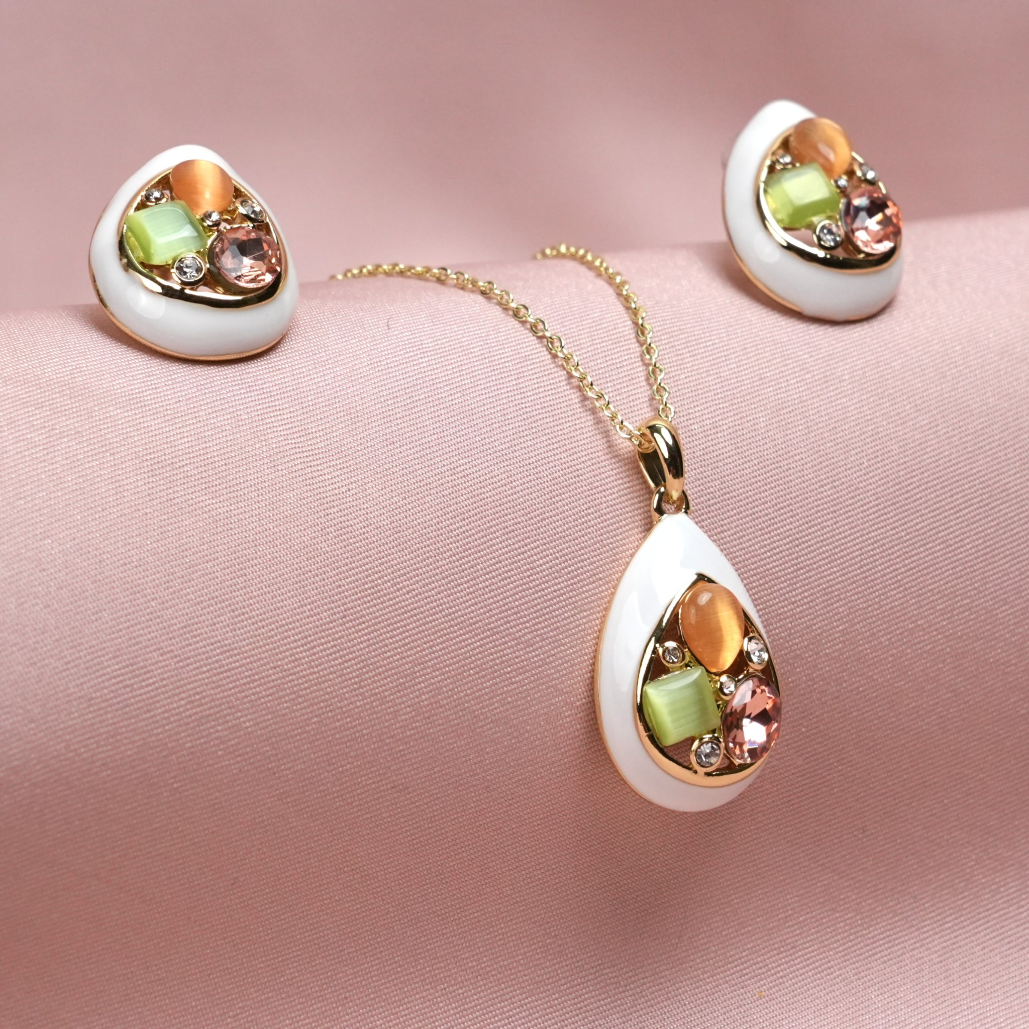 Pastel Glow Enamel Pendant Set – Gold Plated
