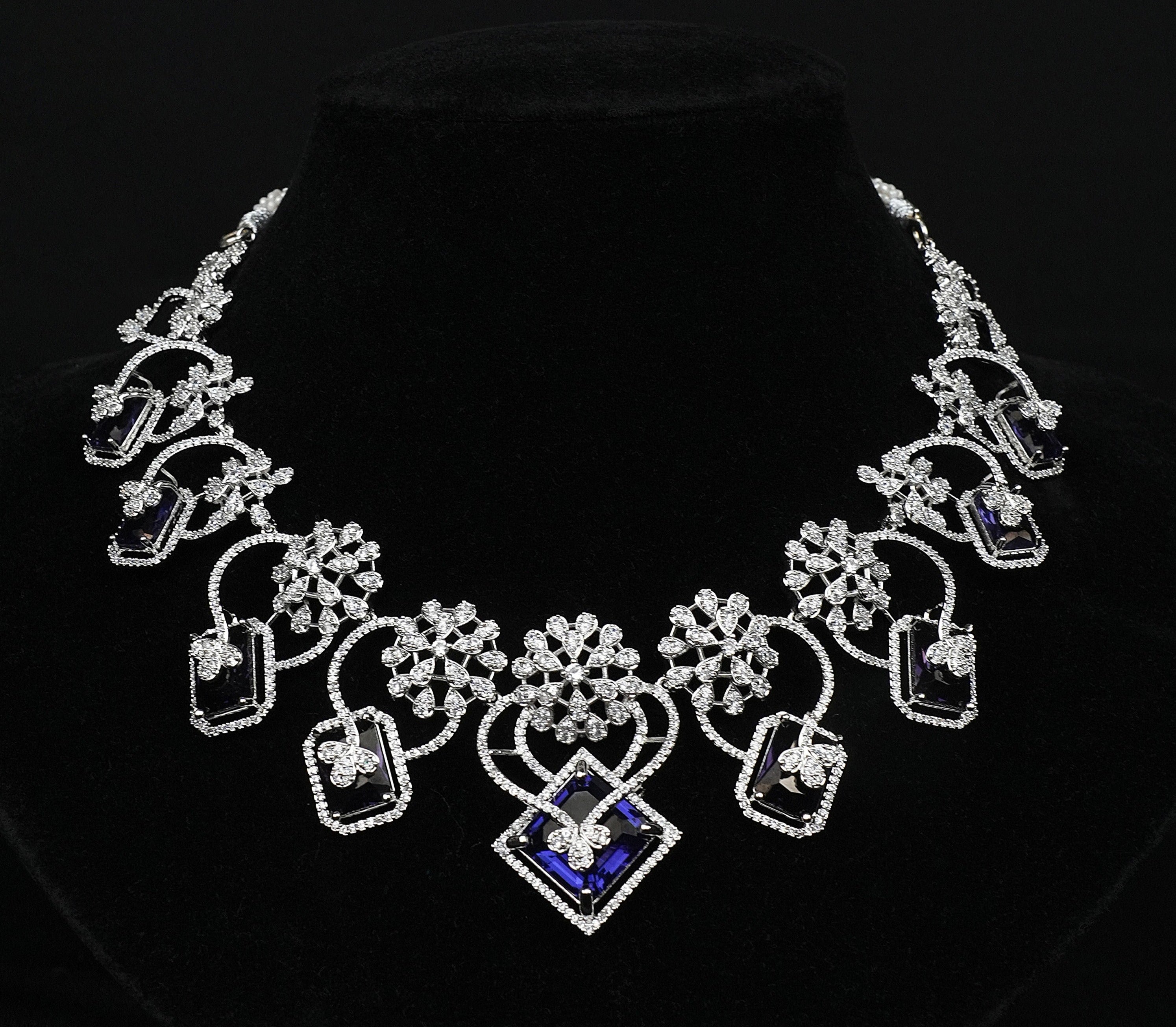 Majestic Sapphire Blue & CZ Silver-Plated Necklace Set