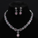 Graceful Pink CZ Silver-Plated Necklace Set