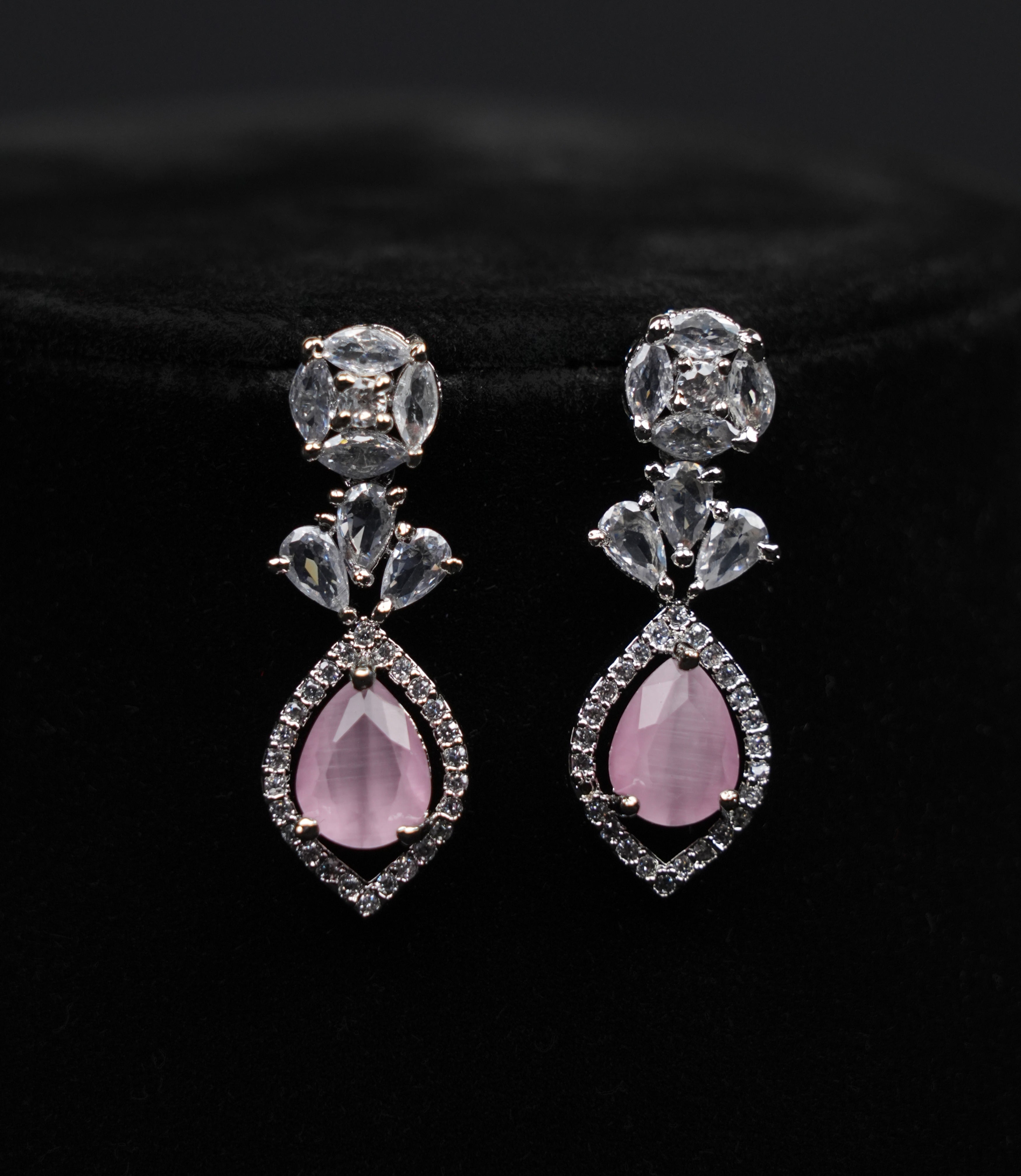 Graceful Pink CZ Silver-Plated Necklace Set