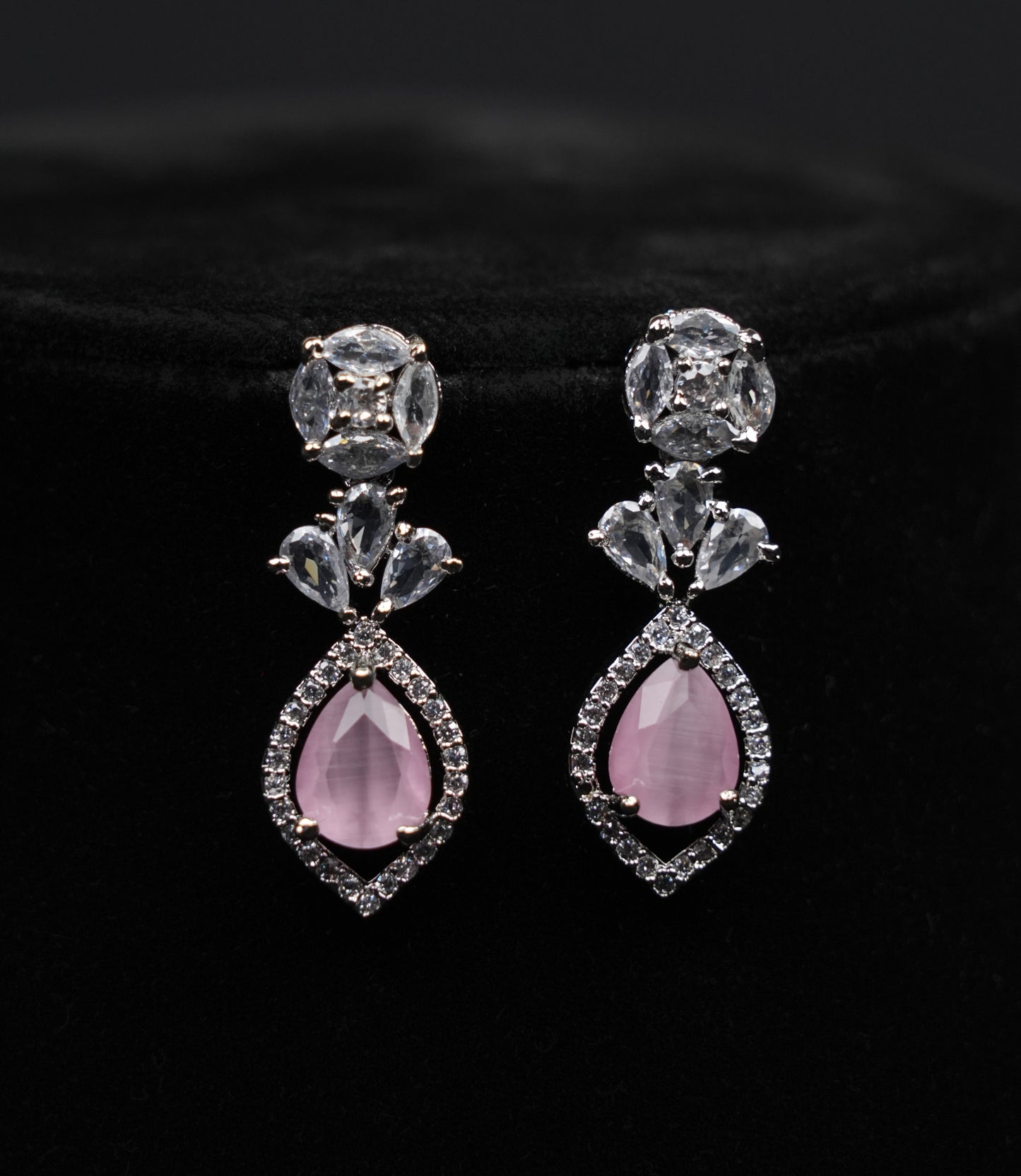 Graceful Pink CZ Silver-Plated Necklace Set