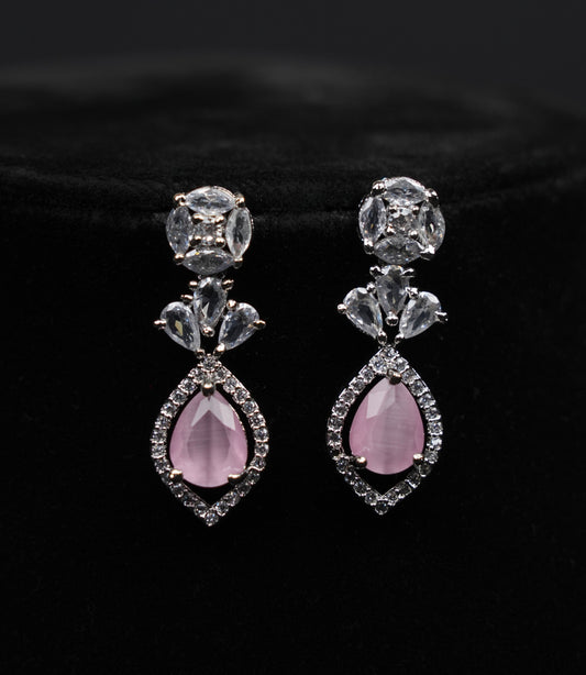 Graceful Pink CZ Silver-Plated Necklace Set