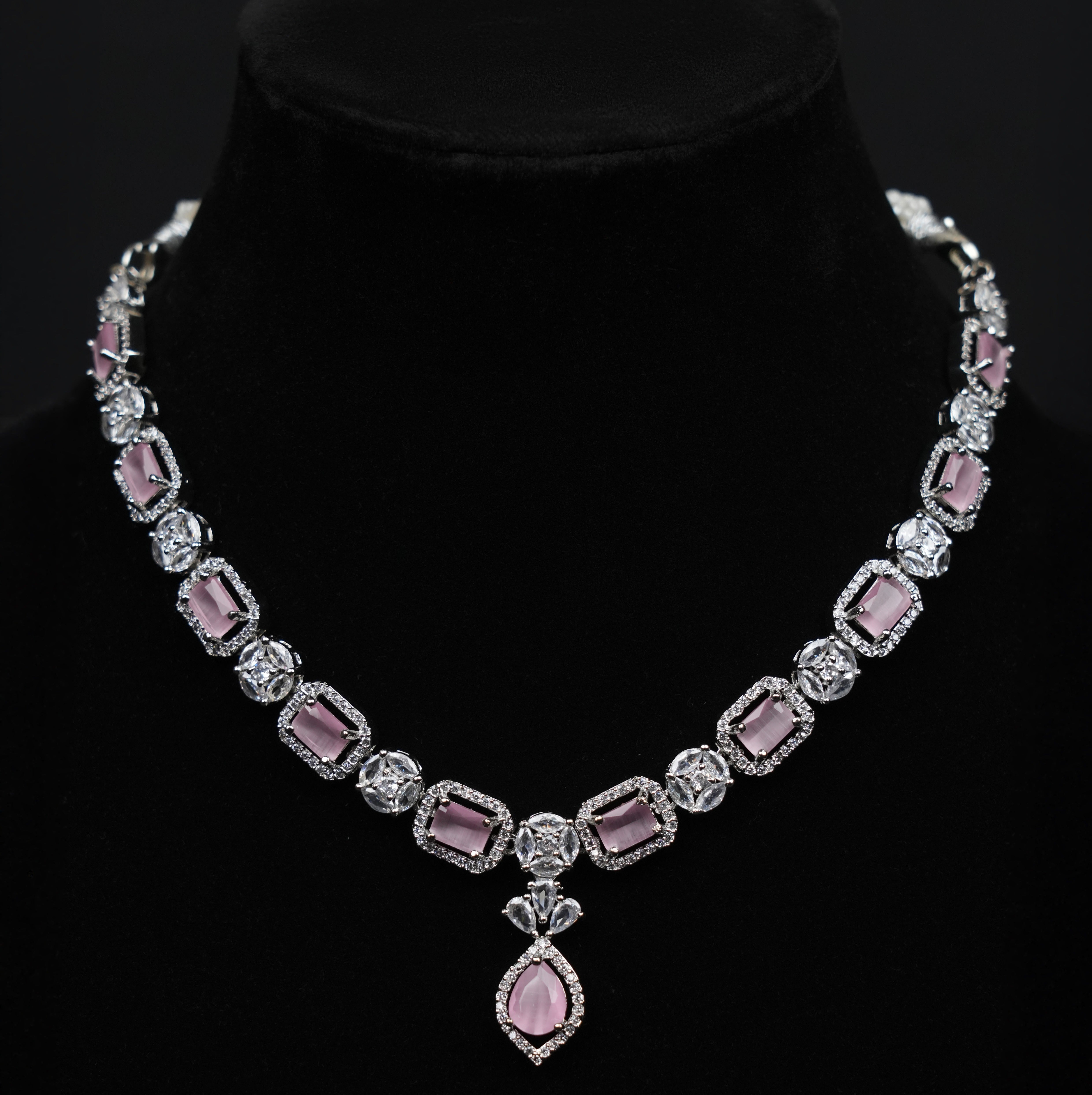 Graceful Pink CZ Silver-Plated Necklace Set