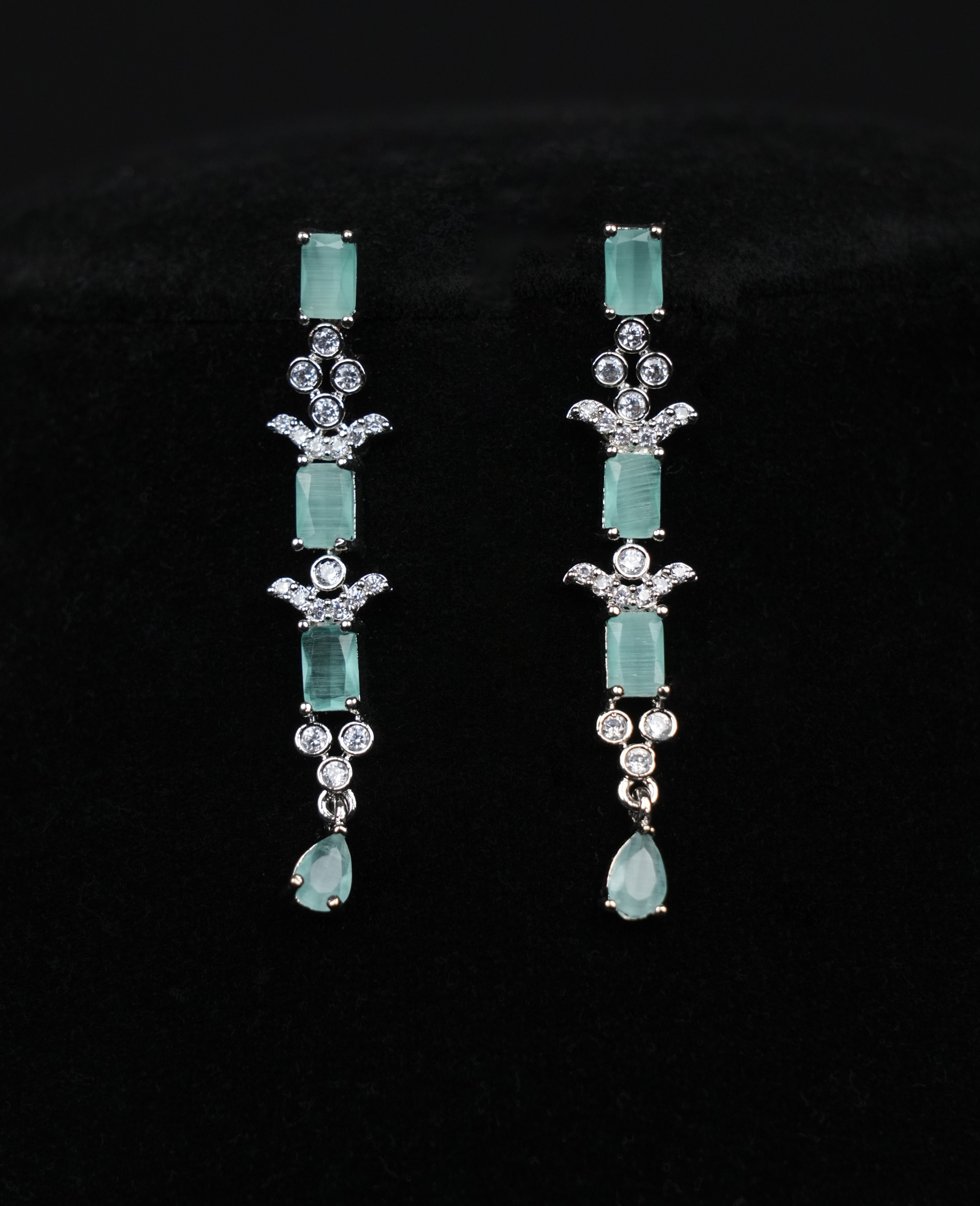 Delicate Aqua Blue & CZ Silver-Plated Necklace Set