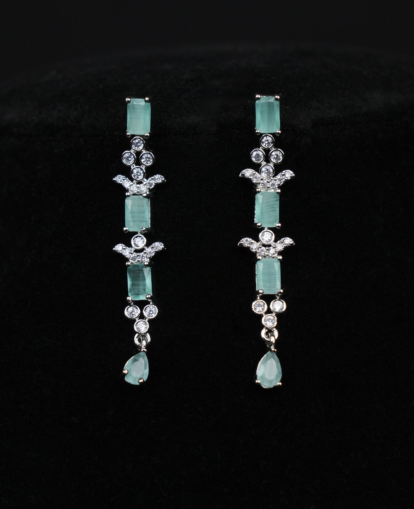 Delicate Aqua Blue & CZ Silver-Plated Necklace Set