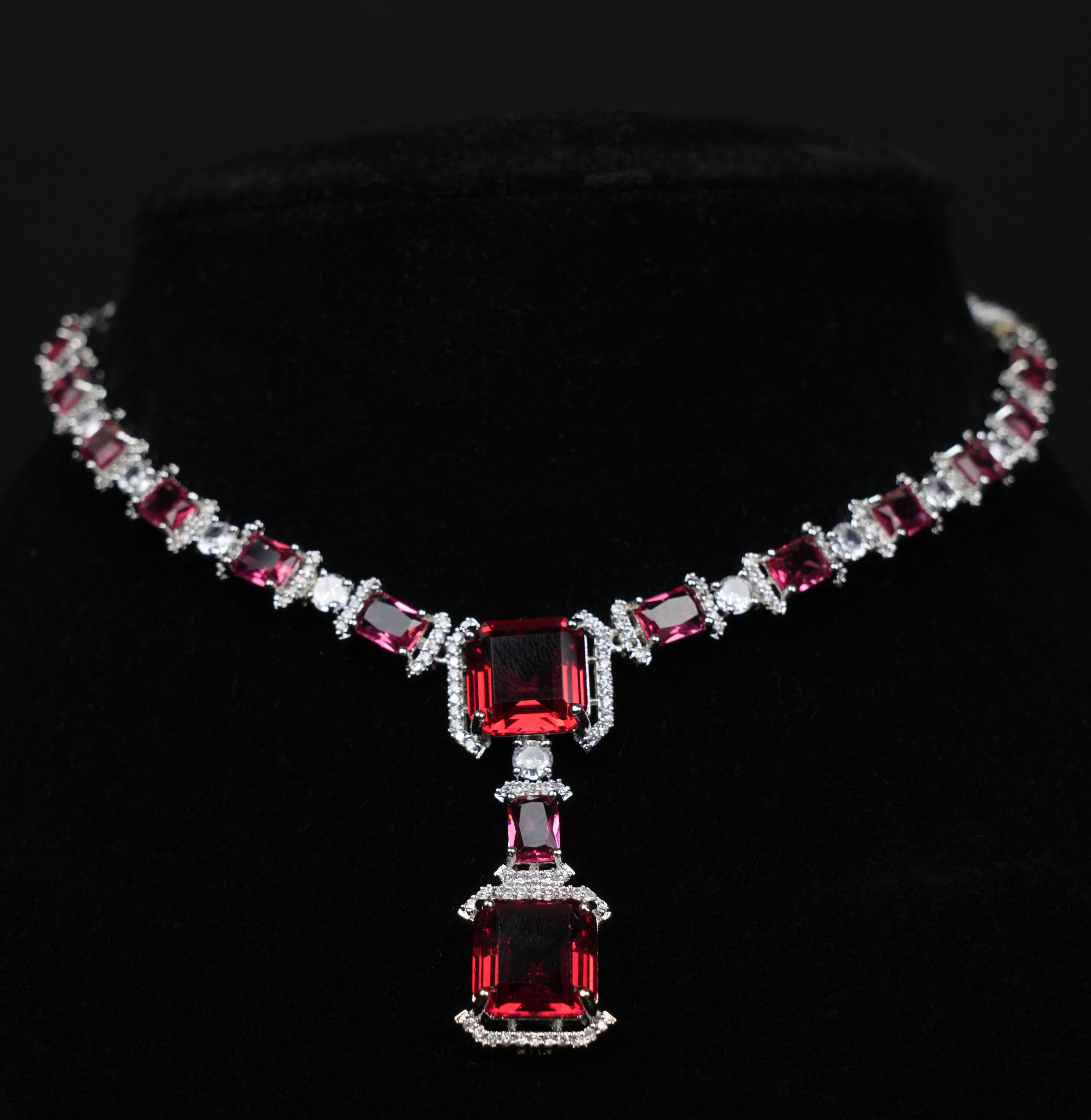 Regal Ruby Red CZ Silver-Plated Necklace Set