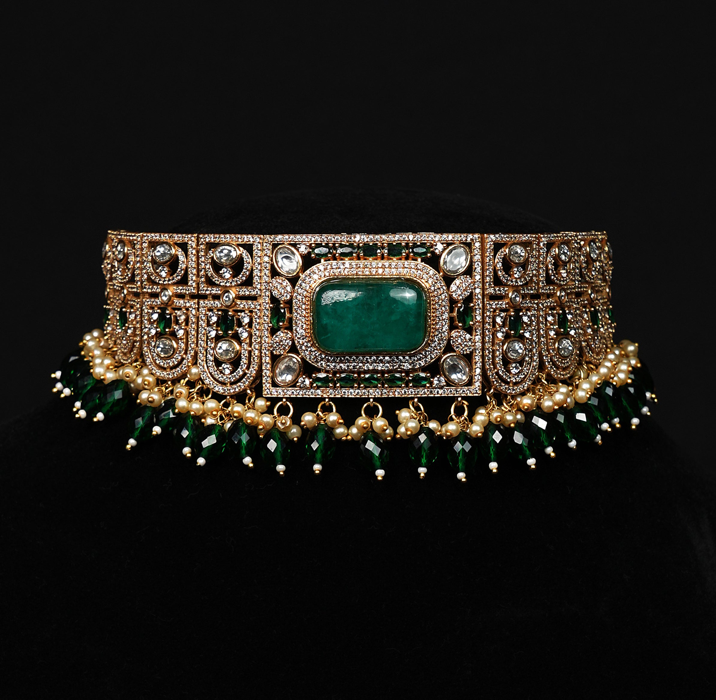 Premium Majestic Emerald Kundan Choker & Earring Set