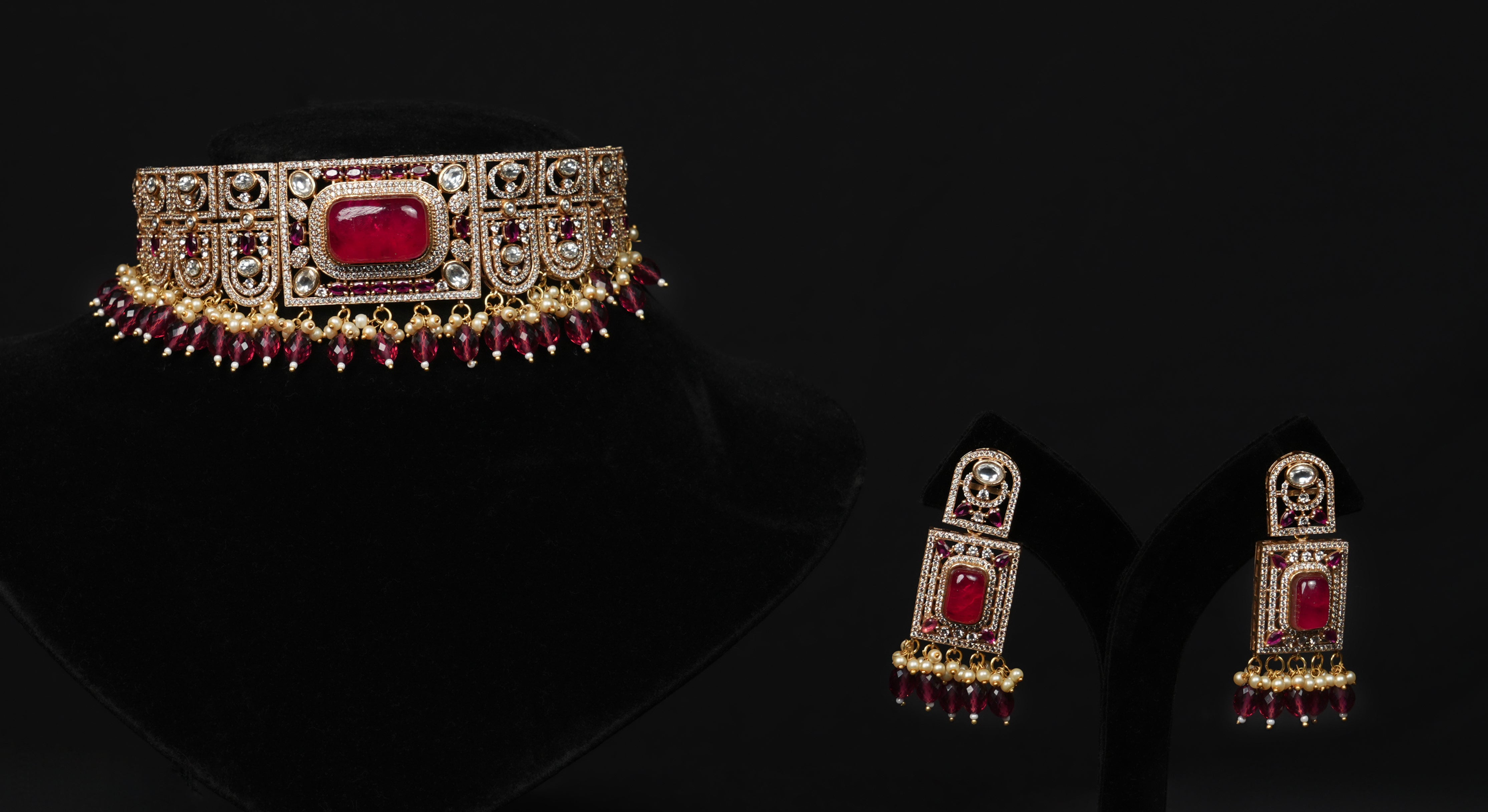 Premium  Regal Kundan Ruby Choker Necklace and Earring set