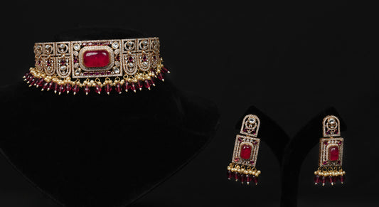 Premium  Regal Kundan Ruby Choker Necklace and Earring set