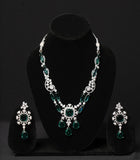 Rhodium-Plated American Diamond Studded Necklace & Earrings Set with Classic Drop Detailing