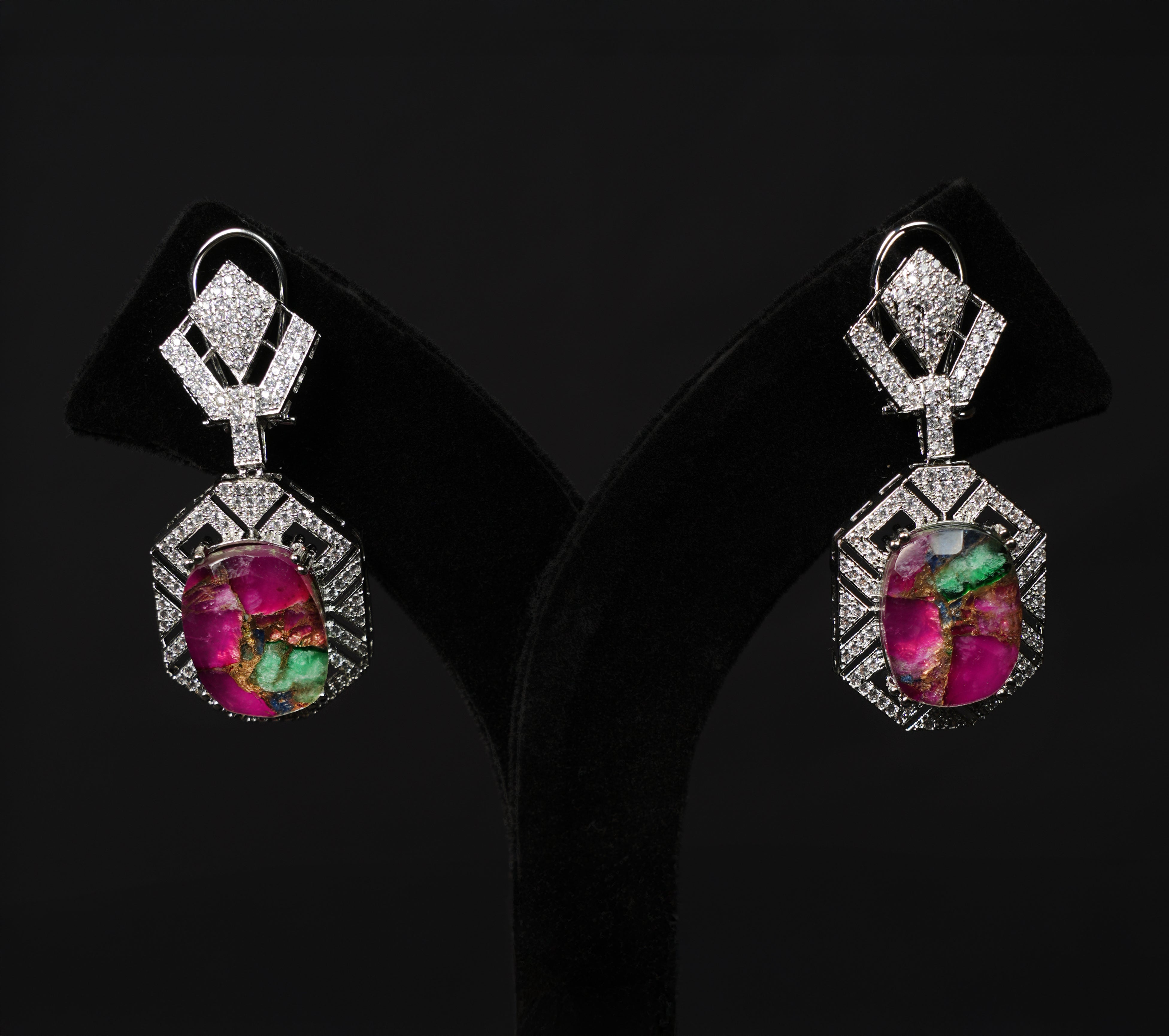 Emerald Cut Multi-Stone Pendant Necklace & Earring Set