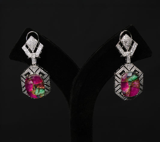 Emerald Cut Multi-Stone Pendant Necklace & Earring Set