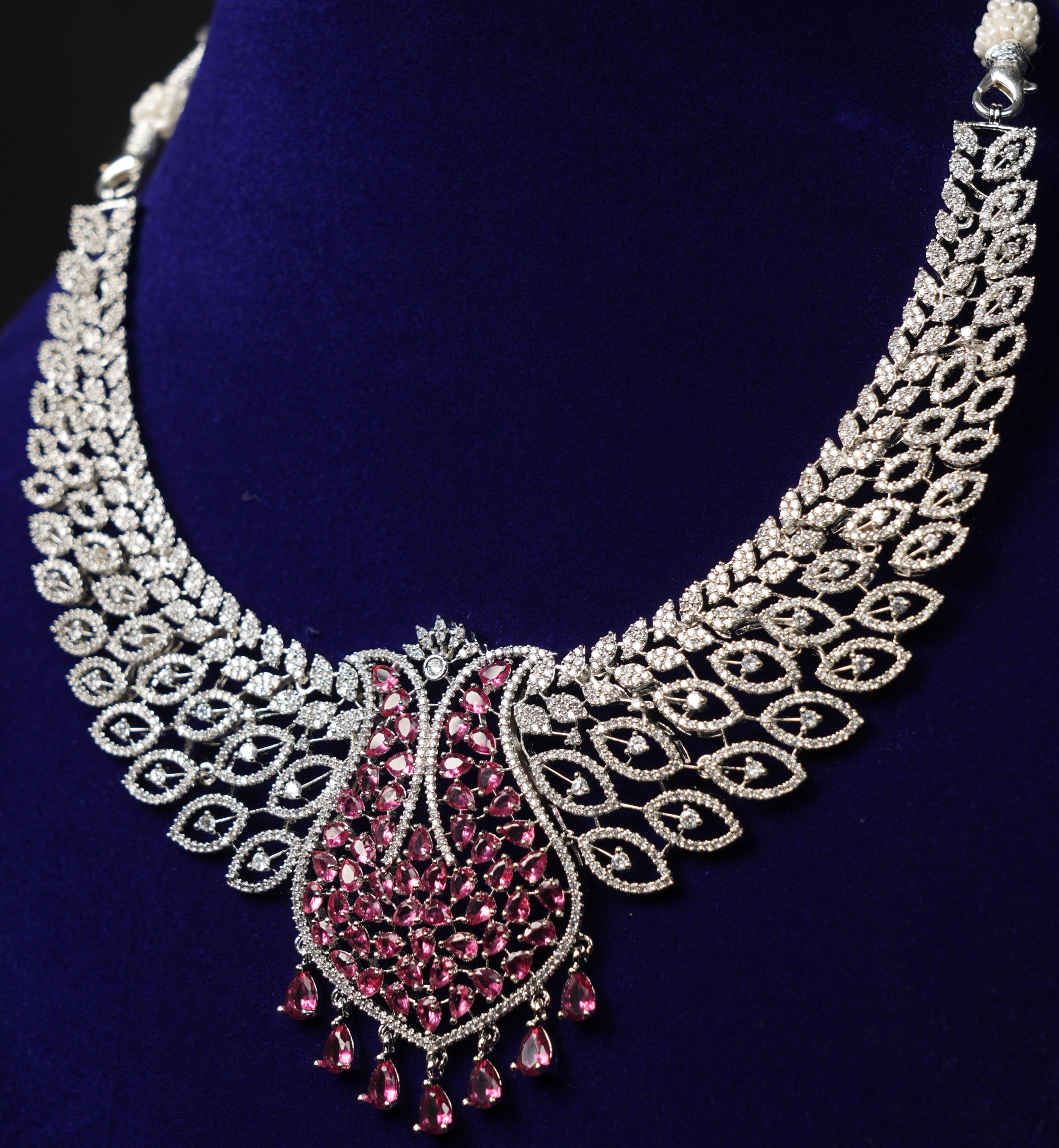 Majestic Plume CZ Necklace Set with Ruby Crystal Detailing