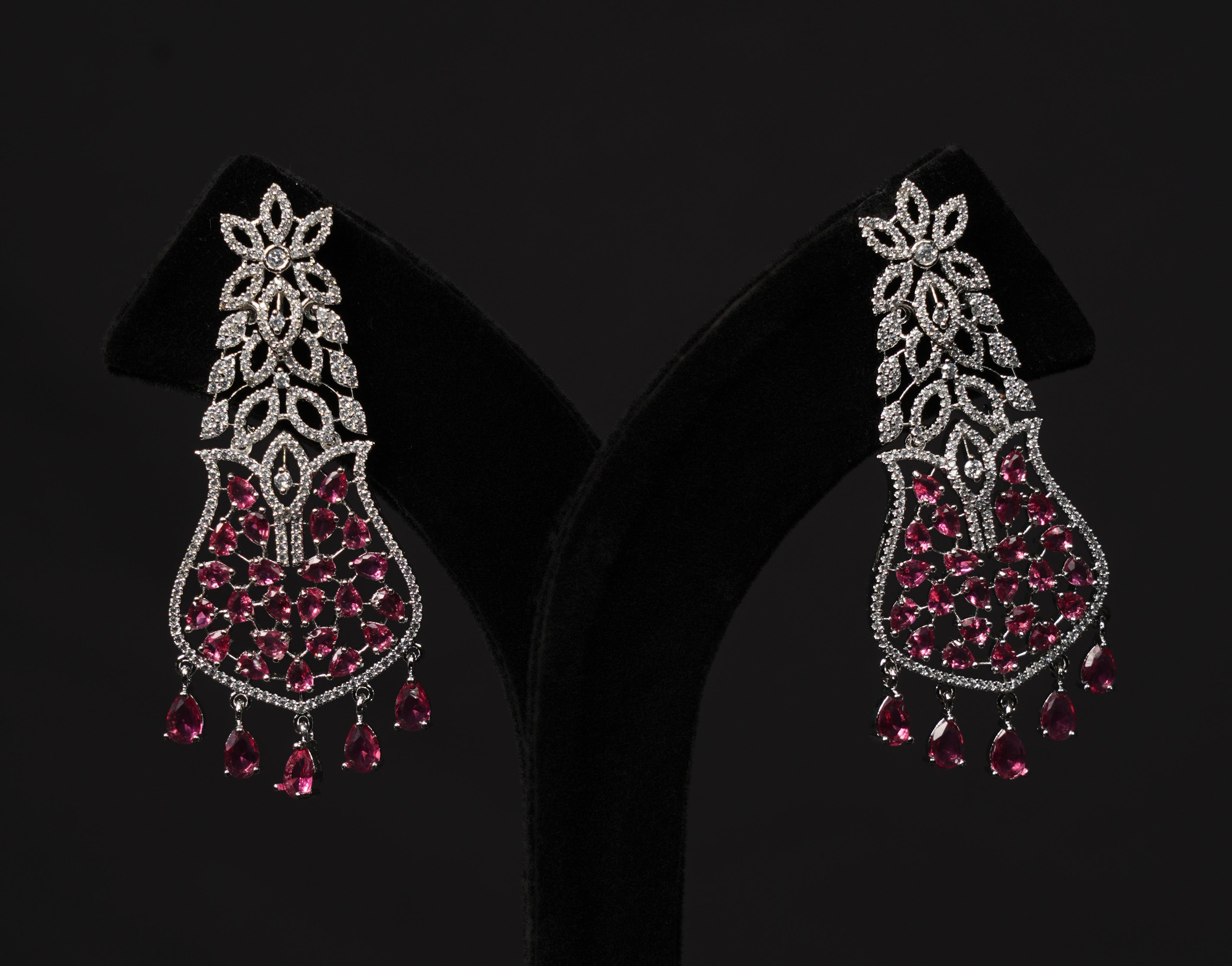 Majestic Plume CZ Necklace Set with Ruby Crystal Detailing