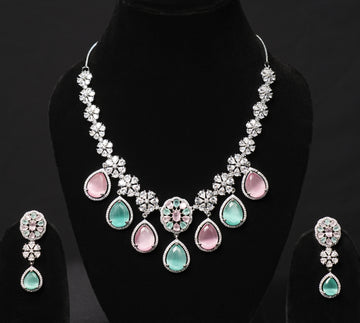 Pastel Bloom CZ Necklace Set – Mint & Blush Edition