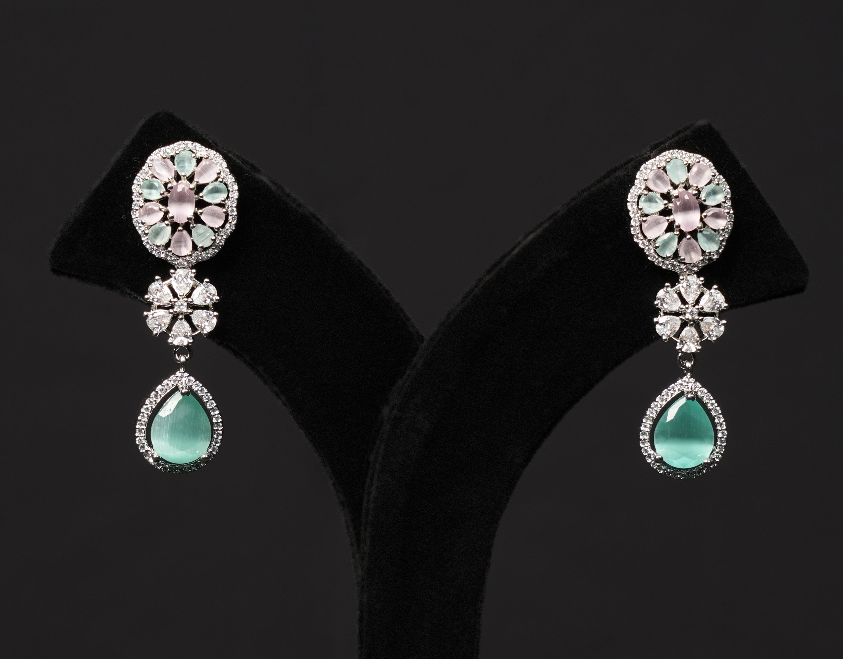 Pastel Bloom CZ Necklace Set – Mint & Blush Edition