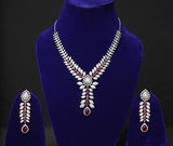 Crimson Elegance CZ Necklace Set with Ruby Drop Detailing