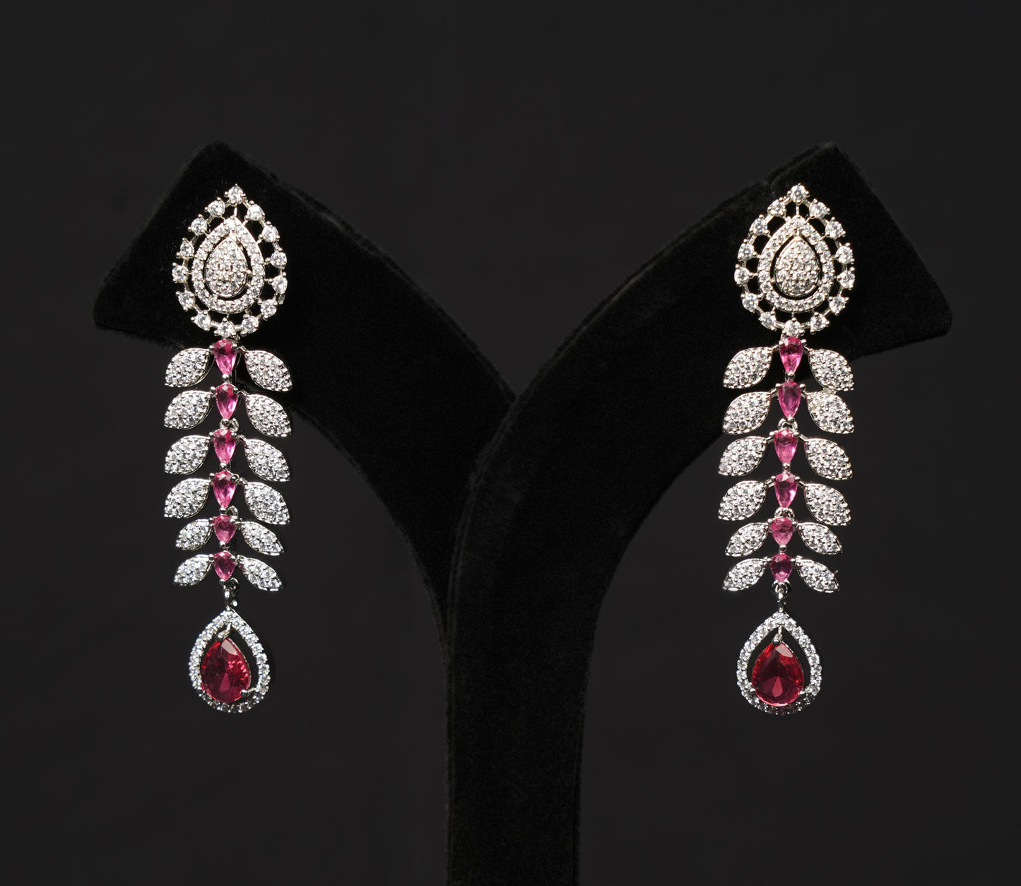 Crimson Elegance CZ Necklace Set with Ruby Drop Detailing