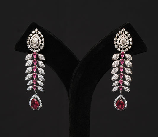 Crimson Elegance CZ Necklace Set with Ruby Drop Detailing