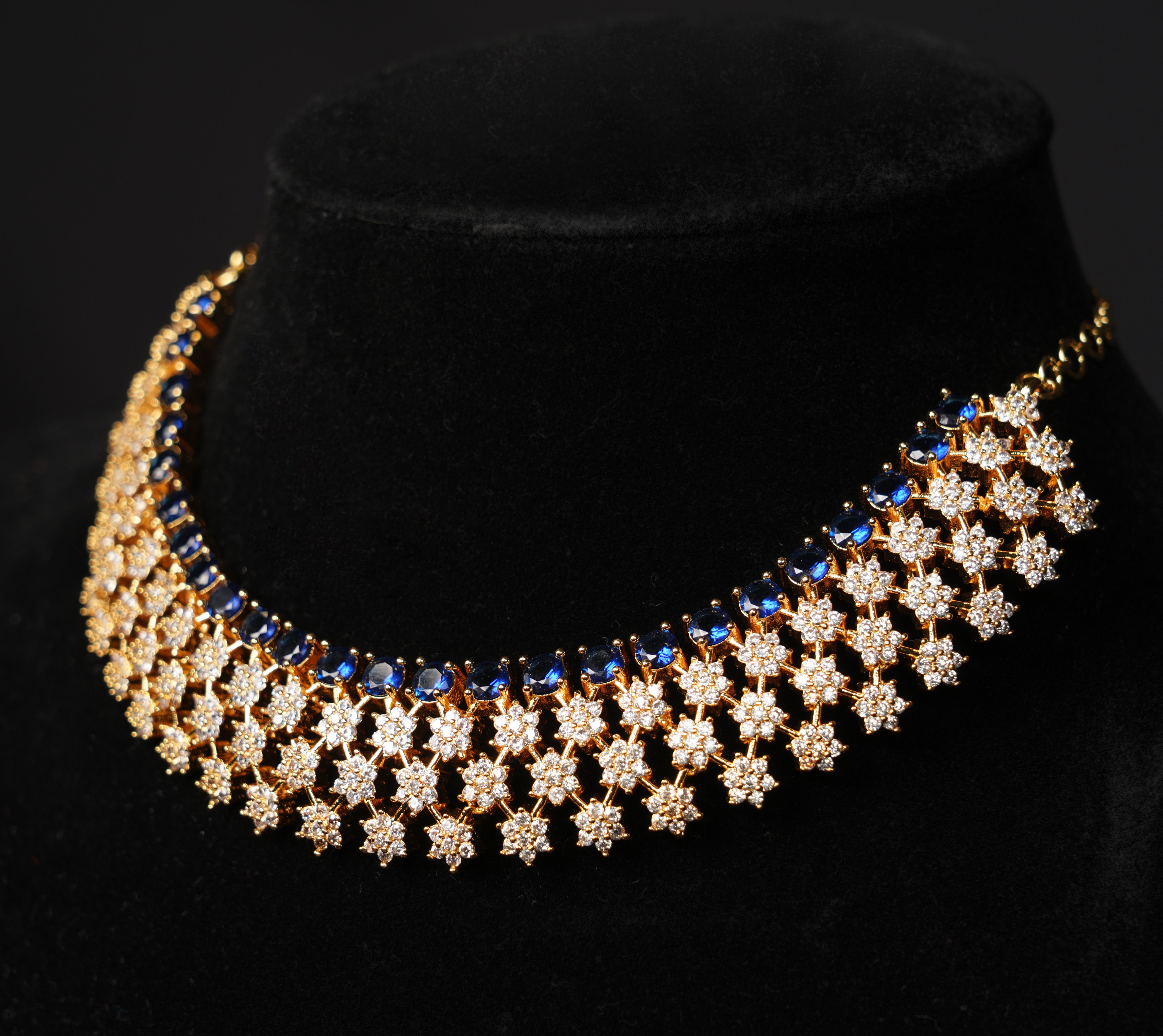 Royal Blue & Pearl Mesh Choker Set