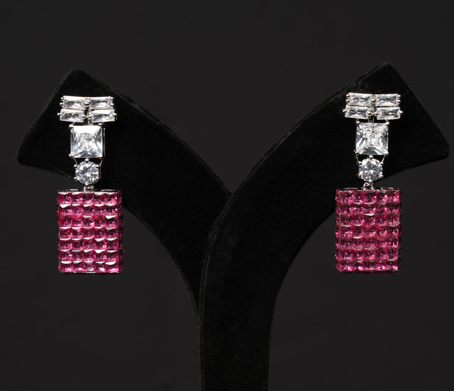 Luxury Pink & White Crystal Necklace and Earrings Set