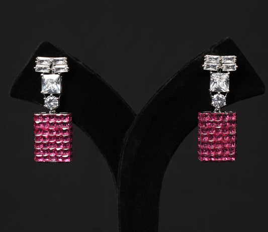 Luxury Pink & White Crystal Necklace and Earrings Set