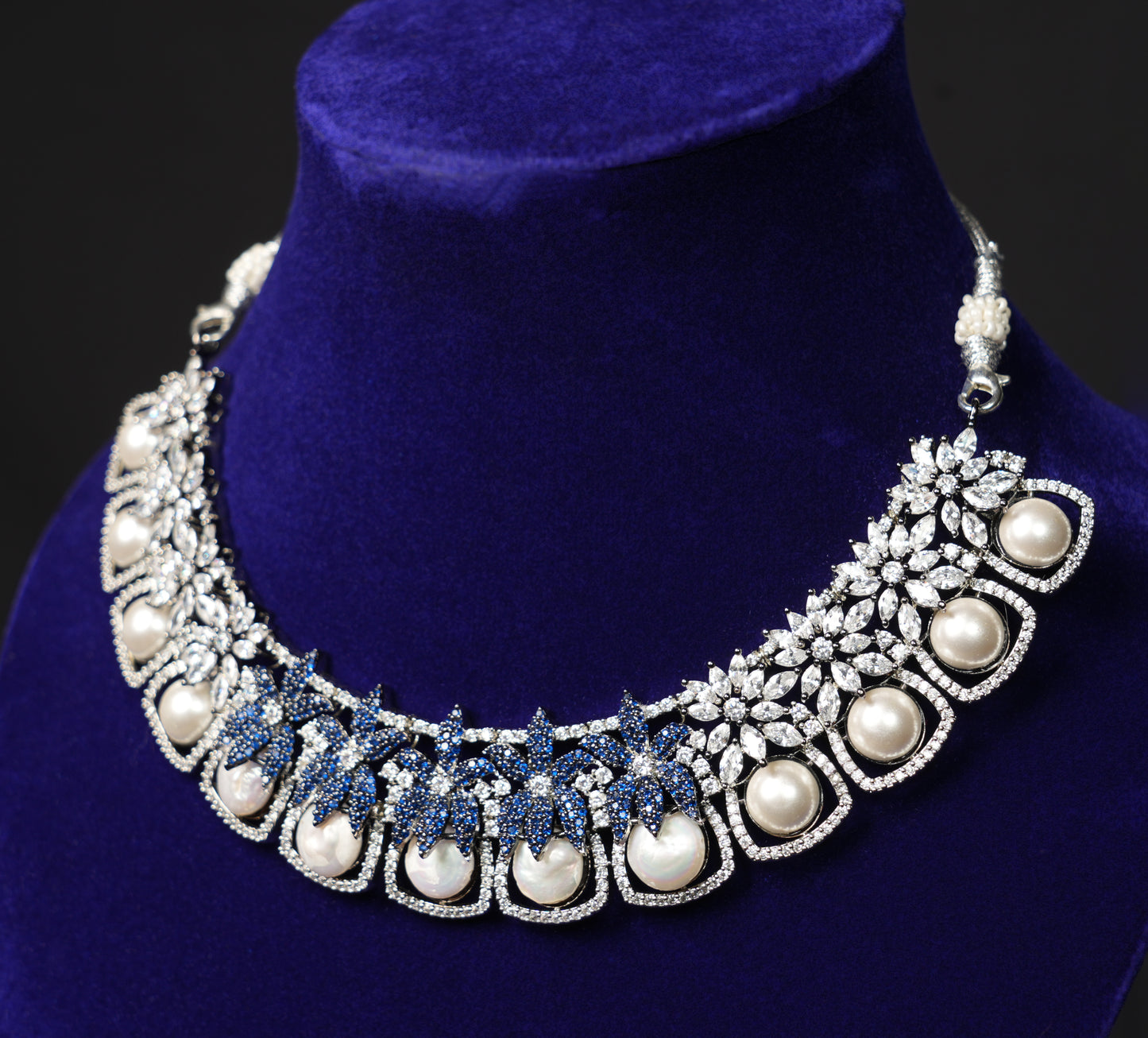 Celestial Pearl & Sapphire Blue Royal Choker Set