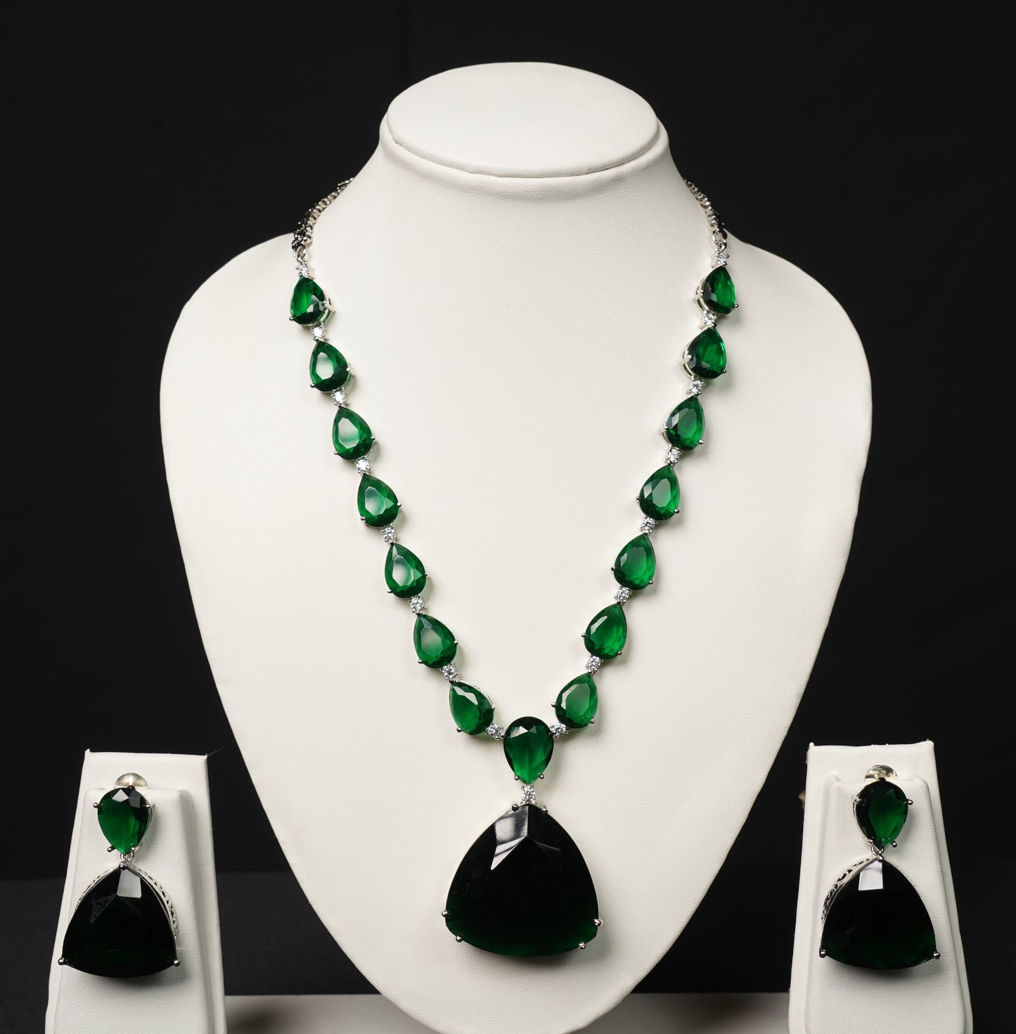 Bold Emerald Drop Statement Necklace Set