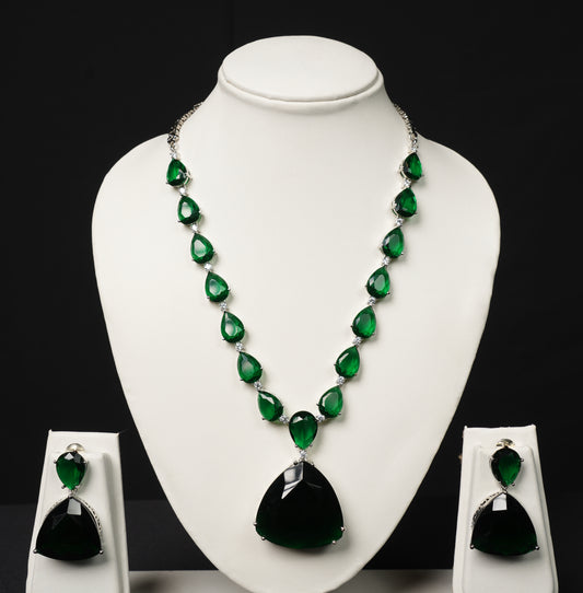 Bold Emerald Drop Statement Necklace Set