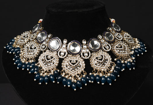 Statement Kundan Choker with Navy Blue Beads – BAINCHOK0041