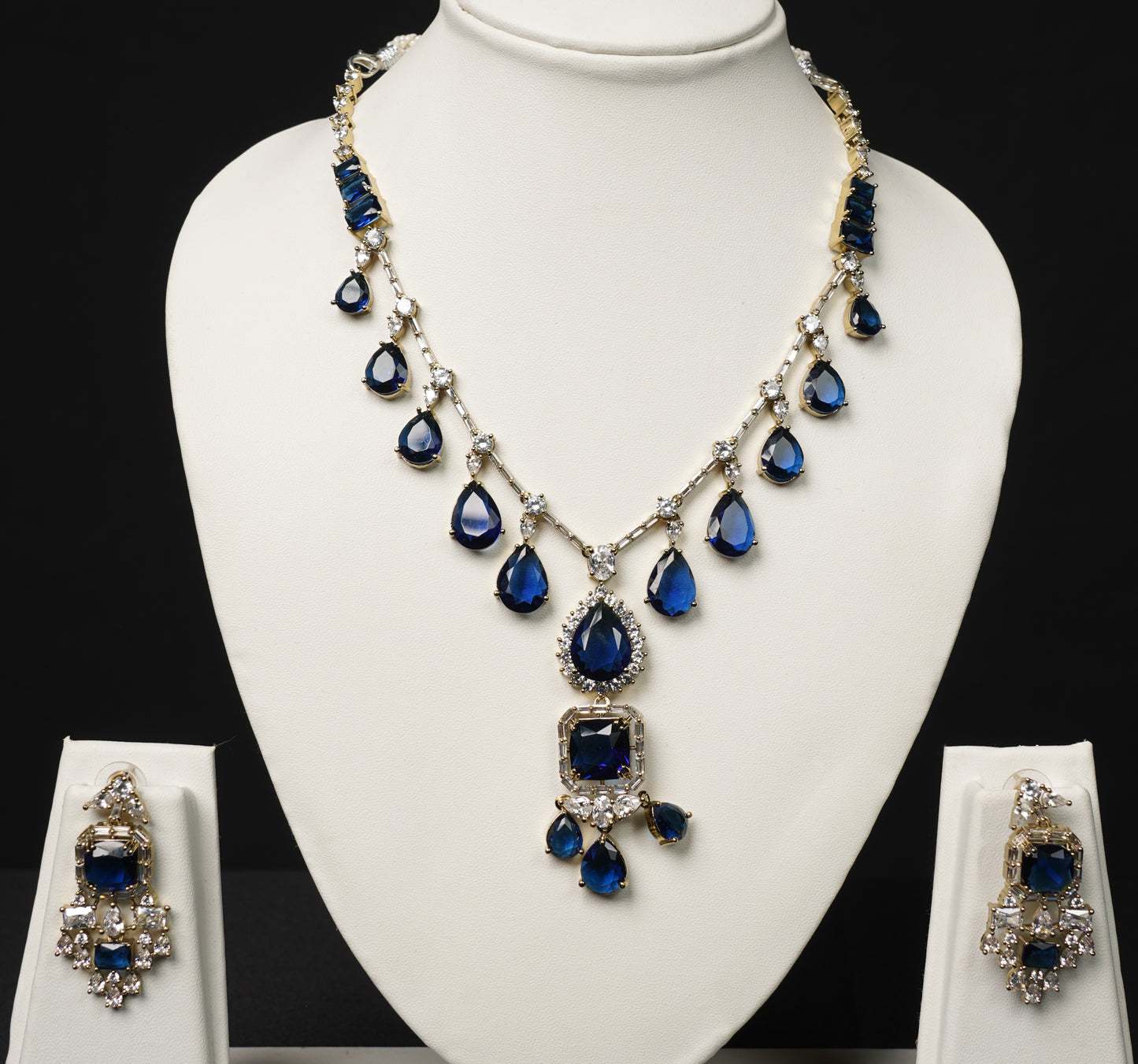 Elira Royal Blue and Silver-Tone Necklace Set