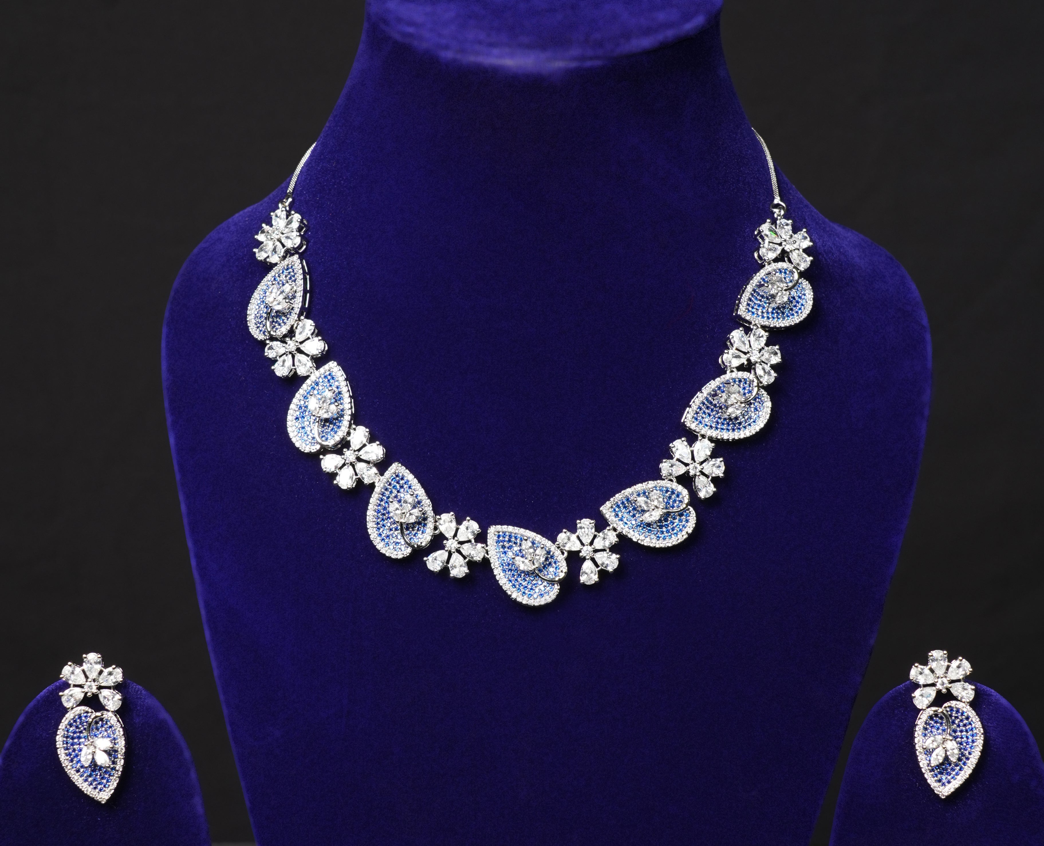 Sapphire Bloom CZ Necklace Set