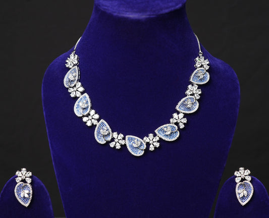 Sapphire Bloom CZ Necklace Set