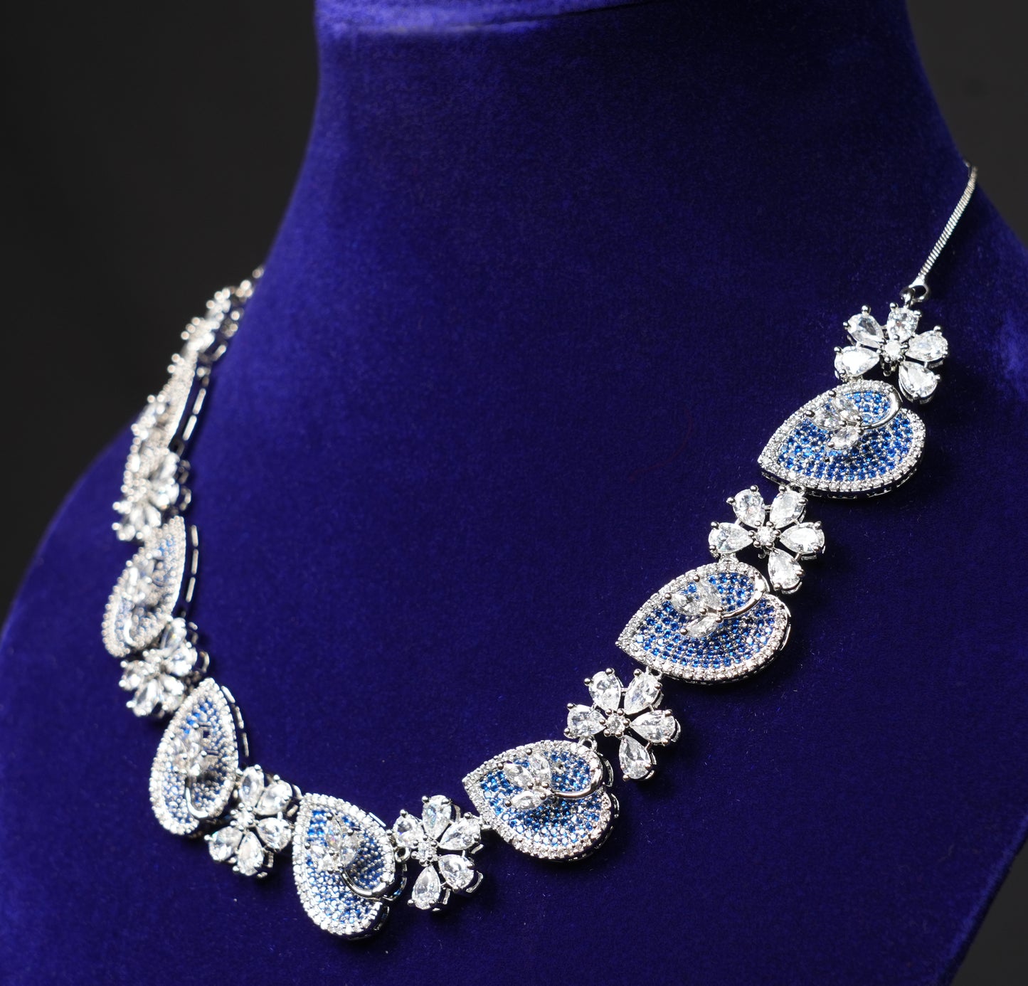 Sapphire Bloom CZ Necklace Set