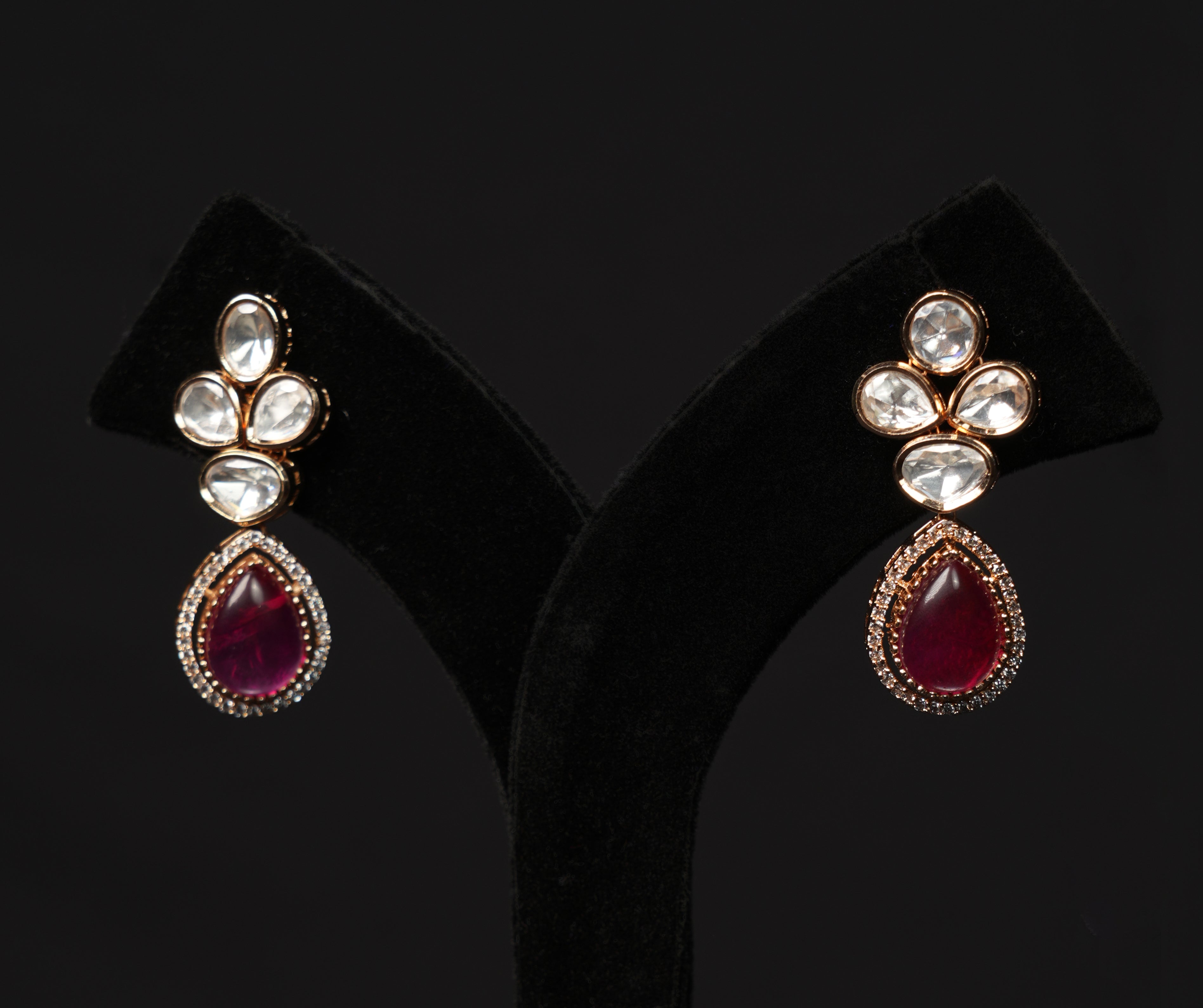 Ruby Red Drop Necklace with Earrings