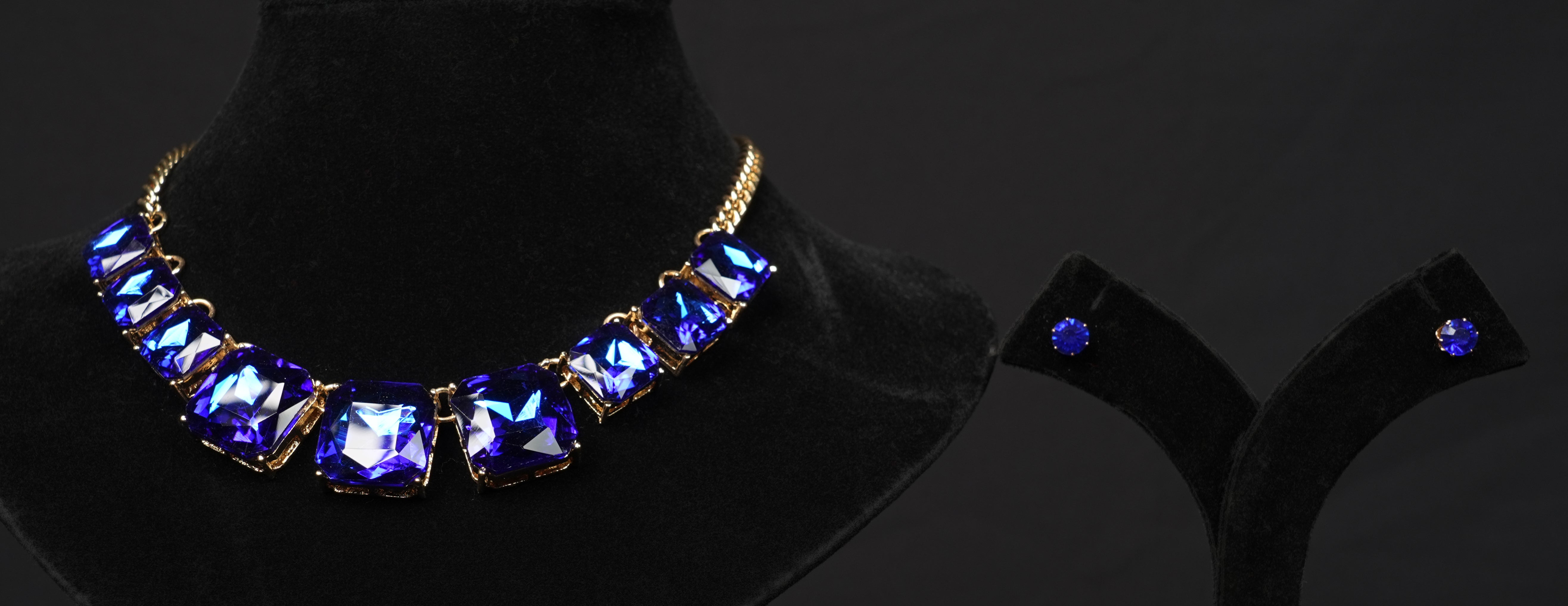 Midnight Sapphire Statement Necklace Set with Stud Earrings