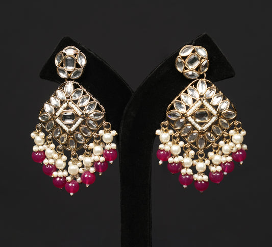 Choker Necklace Set with Ruby Beads & Pearl Accents