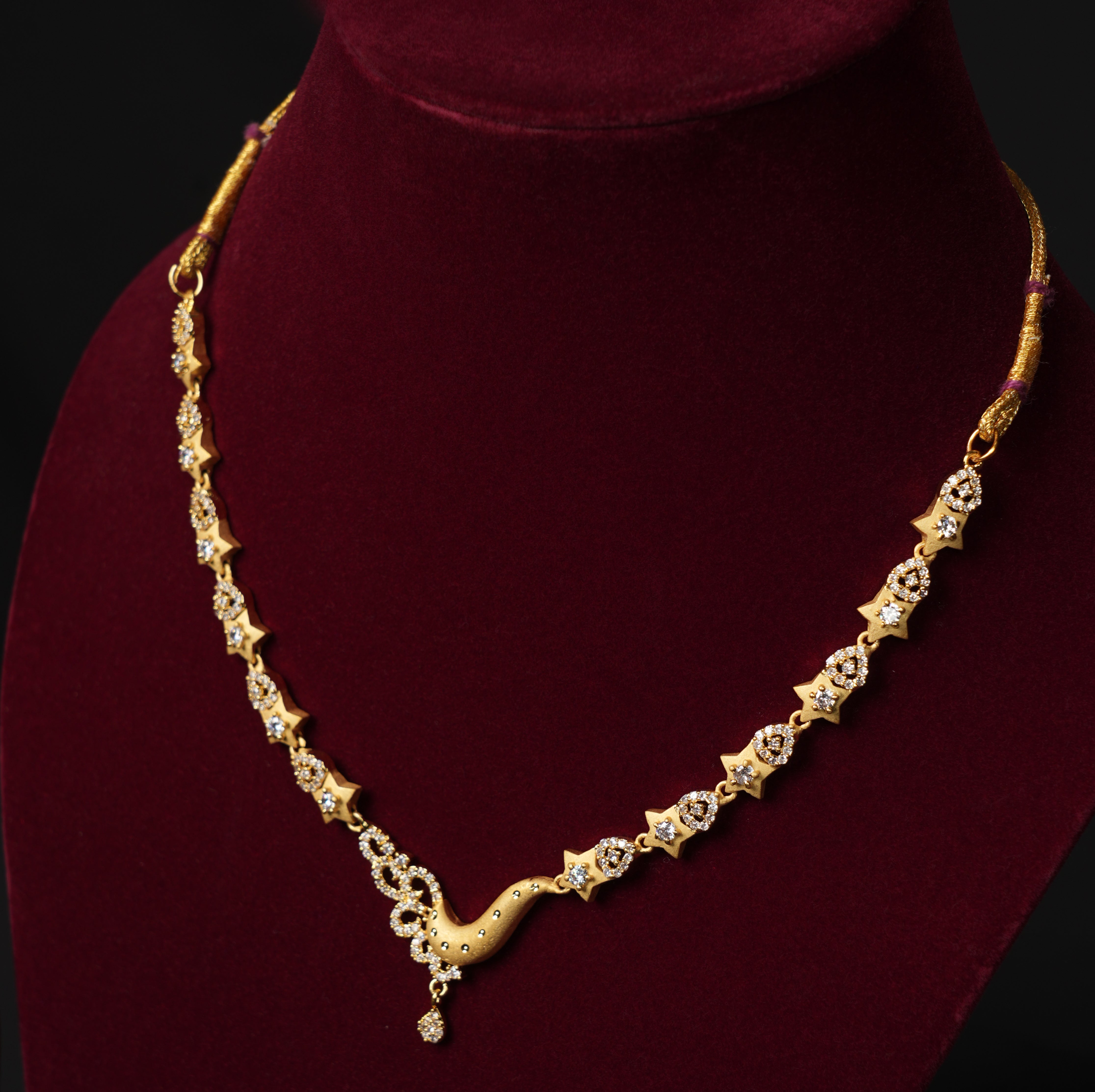 Elegant Gold-Plated Necklace Set with Intricate CZ Stonework