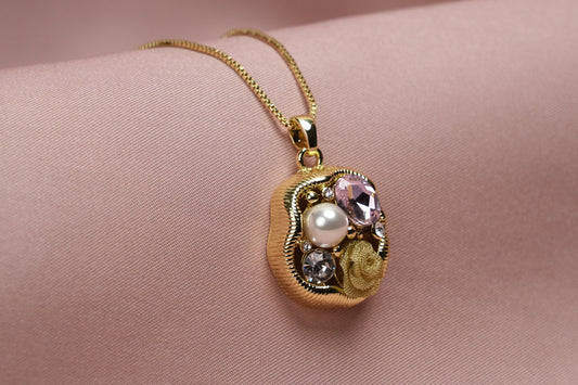 Rosette Pearl Charm Pendant Set