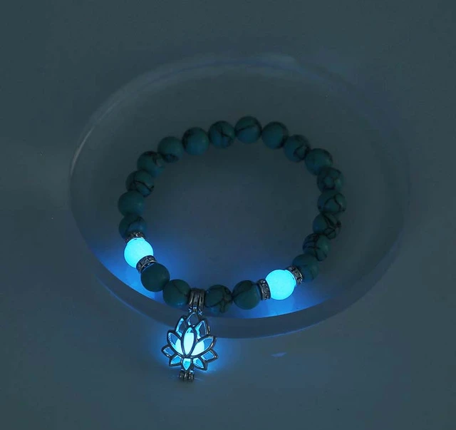 White Glow Bead Lotus Charm Bracelet
