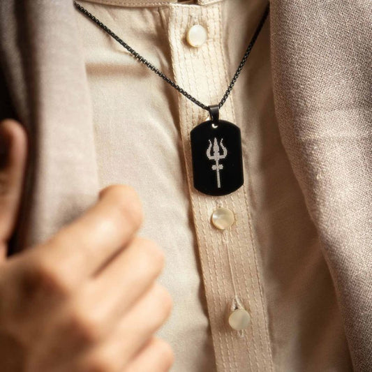 Trishul Shield Pendant – Black Steel