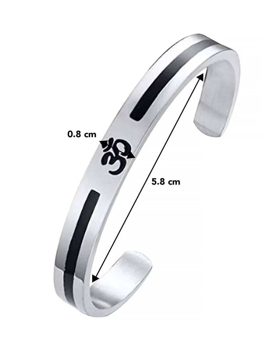 Stainless Steel OM Cuff Bracelet – Silver & Black Minimal Edition
