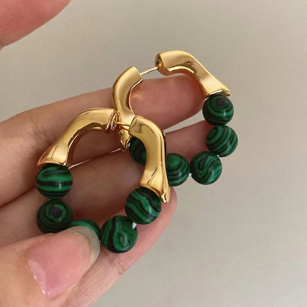 Aurora Malachite Beaded Hoop Earrings - Anti-tarnish