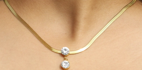 Golden Crystal Necklace with Matching Stud Earrings Set