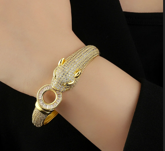 Brass Gold-Plated Cubic Zirconia Bangle-Style Bracelet