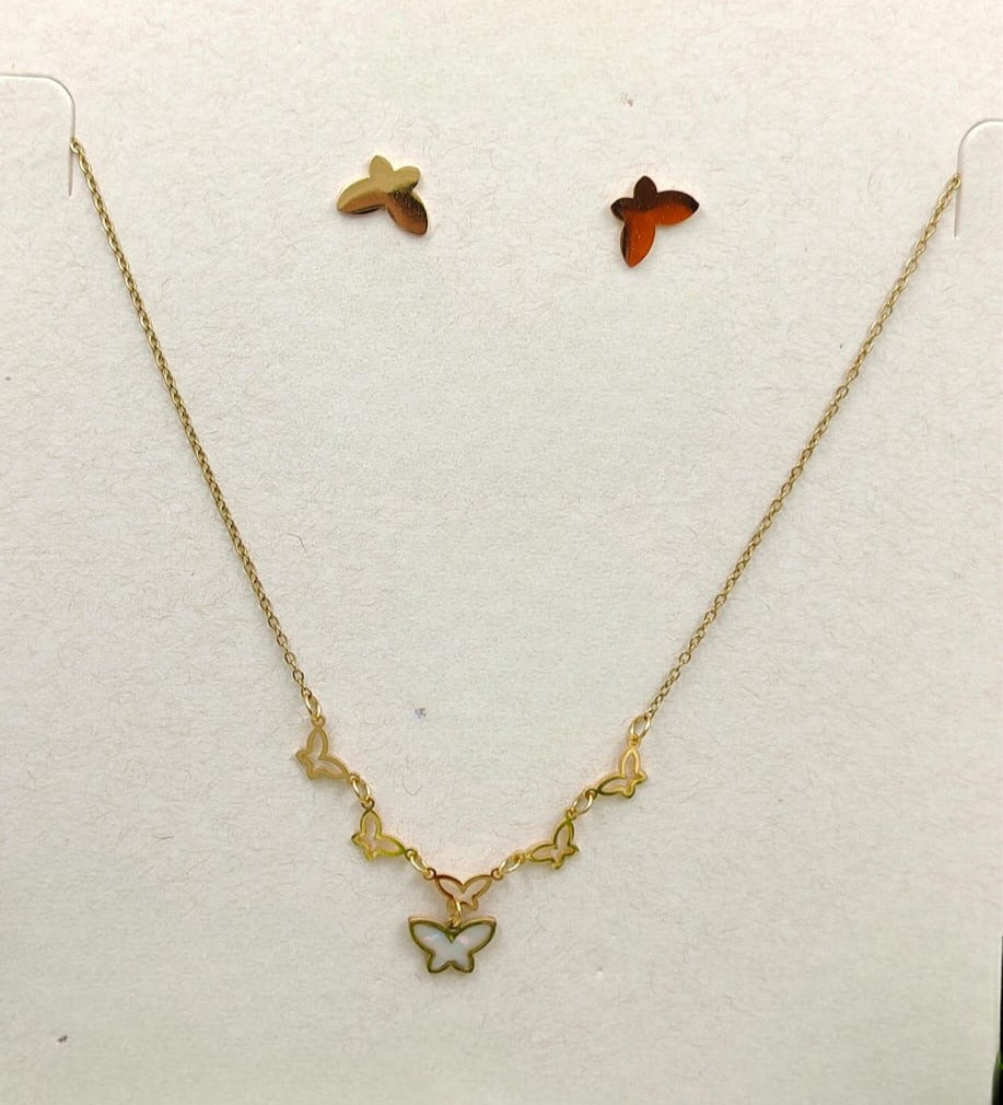 Delicate Gold Butterfly Necklace & Stud Earrings Set - Anti-tarnish
