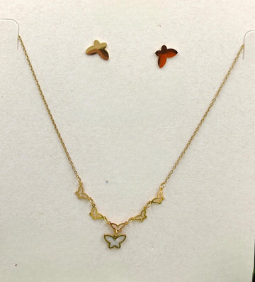 Delicate Gold Butterfly Necklace & Stud Earrings Set - Anti-tarnish
