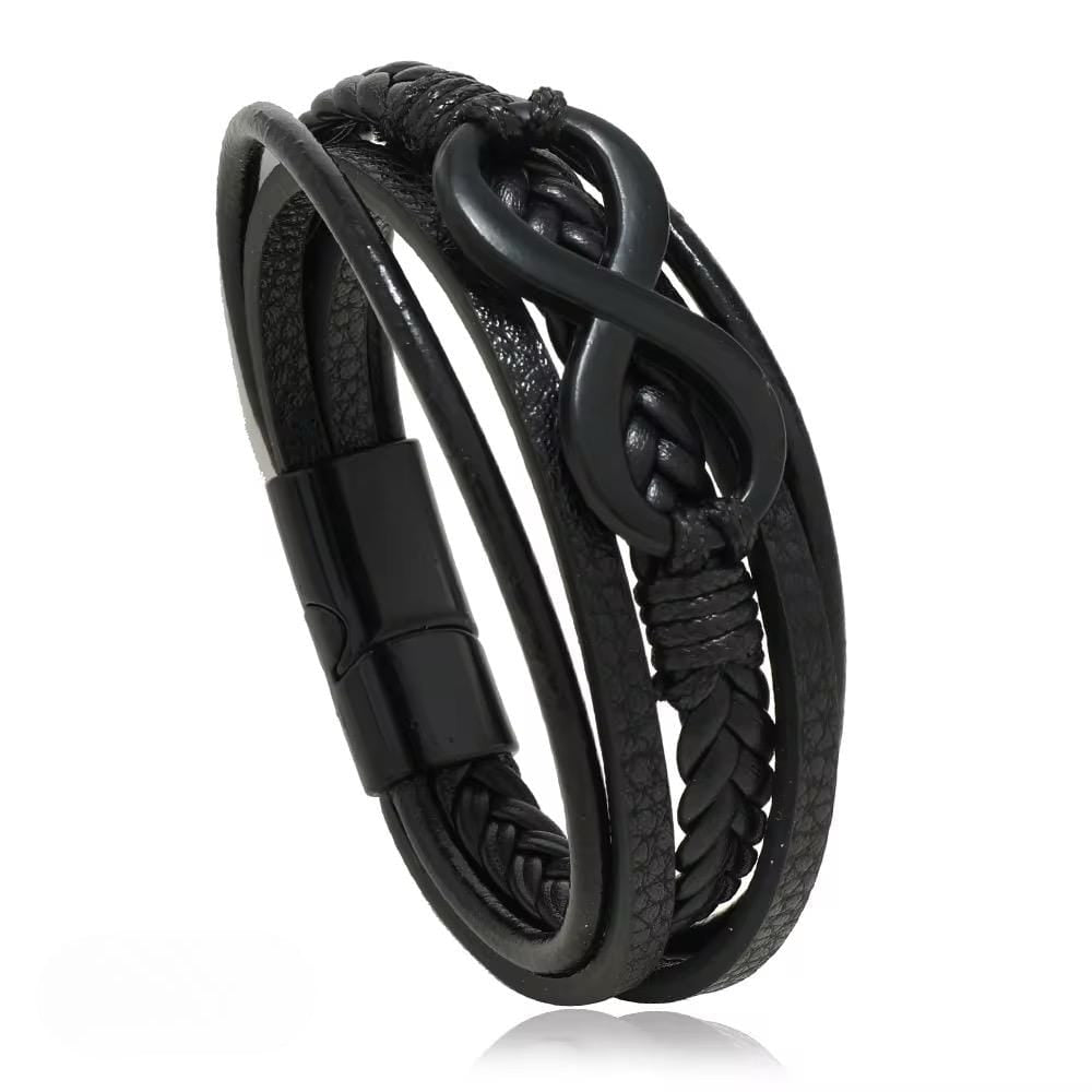 Black Multi-Strand Leather Bracelet with Infinity Symbol