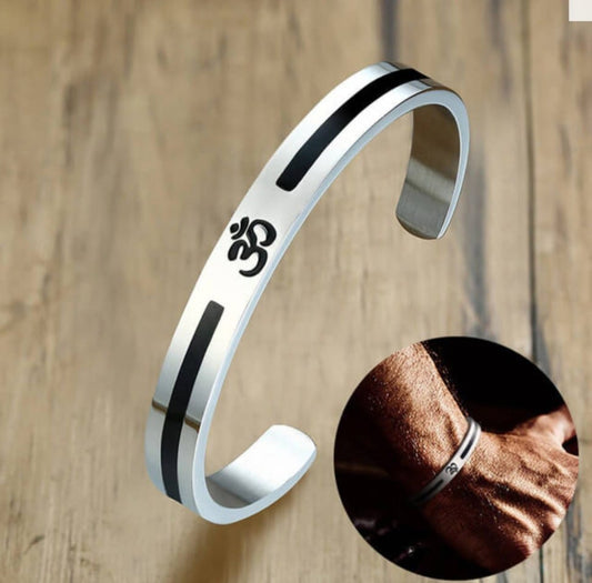Silver Stainless Steel Om Cuff Bracelet – Spiritual Minimalist Jewelry